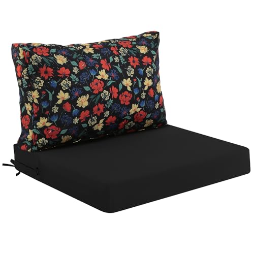 idee-home Outdoor Cushions for Patio Furniture, Outdoor Seat Cushion, Waterproof Hampton Bay Deep Seat Replacement Couch Chair Cushions for Garden Lawn Backyard Deck, 26.5 x 26.5 Floral Pattern