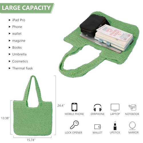Image of GOLDTIMO Beach Bags for Women - Summer Soft Large Woven Shoulder Purse Handbag, Beach Tote Straw Bag for Summer Vacation