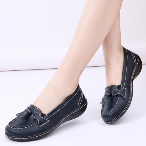 Image of Maichal Loafers for Women Slip On Comfort Leather Tassel Dress Shoes