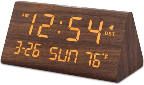 DreamSky Digital Alarm Clocks for Bedrooms - Wooden Desk Clock wi...