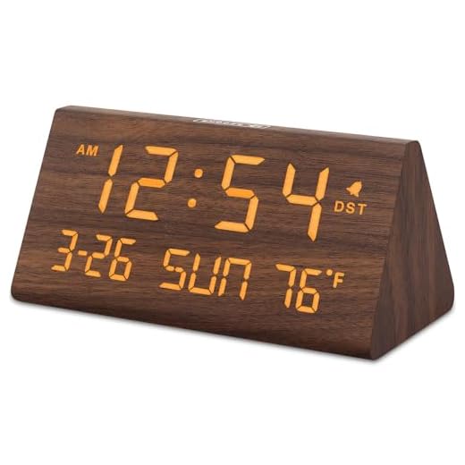 DreamSky Digital Alarm Clocks for Bedrooms - Wooden Desk Clock with Date, Day of Week, USB Port, Temperature, Dimmer for Bedside Table, Living Room, Office, Adjustable Volume, Auto DST, Wood Decor