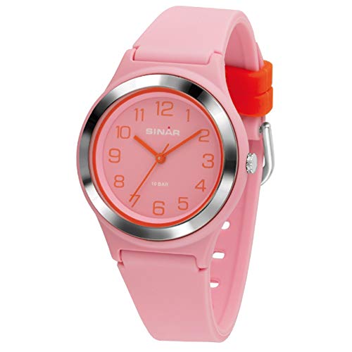 SINAR Mädchen-Armbanduhr Sportuhr Fitness analog Quarz 10 Bar wasserdicht rosa orange XB-48-9