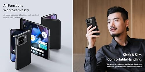 Image of WHITBULL Stylish Leather Case with Built-in Card Slot Flip Cover Compatible with Google Pixel 10 Pro Fold 5G (Black)
