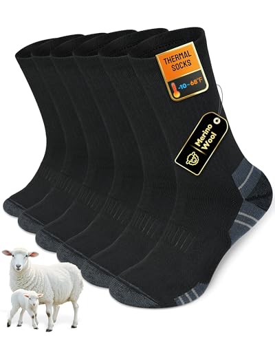 Vanfvok Merino Wool Hiking Crew Socks Thick Thermal Warm Winter Cushioned Sock For Men & Women Moisture-Wicking 3 Pairs