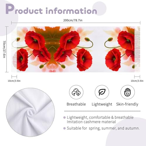 Fashion Scarves Shawl Poppy Flowers Vivid Petals Printed Tassel Shawl Scarf for Women Warm Soft Large Long Rectangular Fashion Scarves2