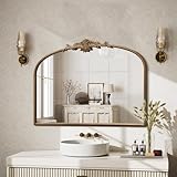 Besdomus Vintage Arched Gold Mirror: 32'x24' Large Gold Vintage Wall Mounted Mirror - Baroque Traditional Ornate for Entryway/Fireplace/Bathroom/Hallway - Home Decor for Fashion-Conscious