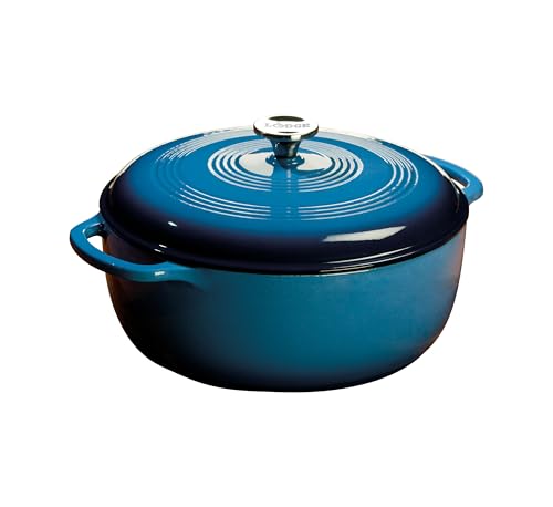 Lodge Essential Enamel Cast Iron Dutch Oven with Lid - Oven-Safe Enamel Cookware up to 500° F - Heat-Retaining Braising & Roasting Pot - Non-Toxic Cookware - 7.5 Quart, Carribean Blue