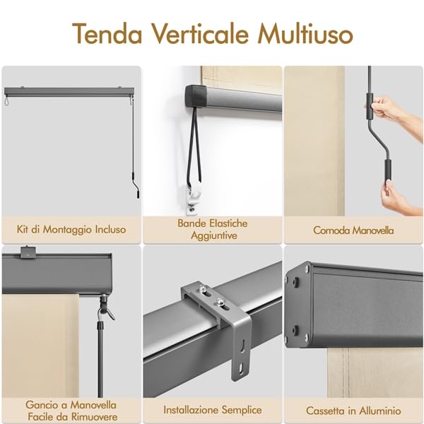 Yaheetech Tenda da Sole Verticale a Rullo Avvolgibile con Manovella Protezione Solare Impermeabile 160 x 250 cm Beige