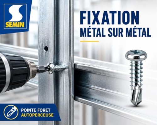 SEMIN Vis Autoforeuses TRPF 3,5 x 9,5 mm - Tête Ronde Pointe Foret - Vis Métal sur Métal pour Ossature Cloison Sèche - Acier Zingué Antioxydation - Boîte de 200 Vis – vue 4