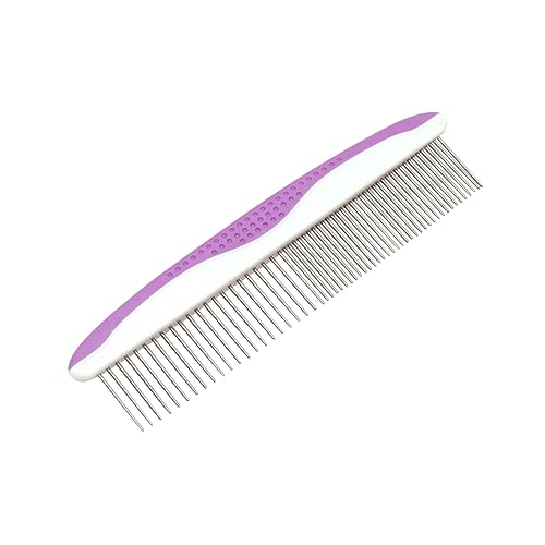 CORHAD Pet Grooming Comb Round Head Pet Comb with Non Slip Grip for All Breeds Gentle Skin Rustproof Design for Removing Tangles and Mats Purple