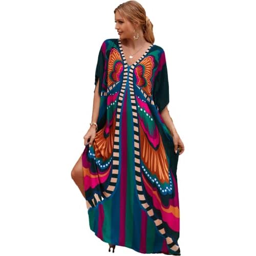 LOUSEA Plus Size Caftan Swim Cover-Up V-Neck