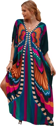 LOUSEA Caftans for Women Plus Size Swim Cover up Vneck Batwing Dress Loose fit Moroccan Caftan mumu Dresses for Women