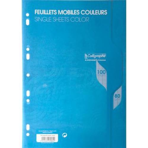 Lot de 10 Feuillets mobiles Ligne 7000 A4, paquet filmé de 50 feuilles perforées 80 g/m², coloris bleu, Séyès