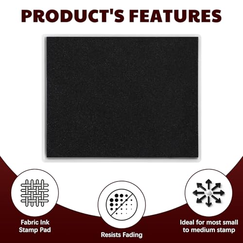 LemonSecret 2 Pack Black Permanent Fabric Ink Stamp Pad 4.7 x 4 Inch Washable Crisp Black Ink Pad for Fabric Crafts, Labels Gifts Works with Rubber Stamps - Thumbnail 3