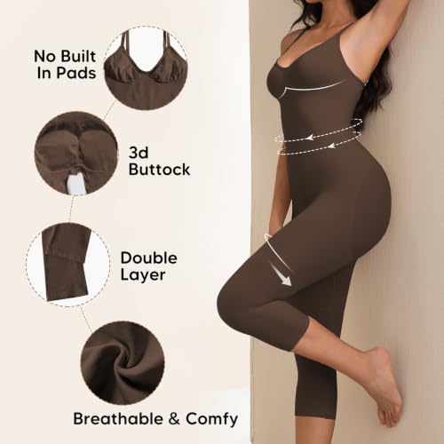 Image of Tummy Control Bodysuits Full Body Suit Shapewear One Piece Capri Jumpsuits for Women