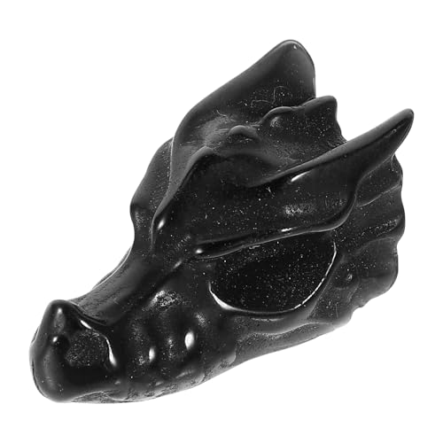 ULTECHNOVO Retro Black Obsidian Dragon Skull Ornament Small Natural Crystal Carving Home Decor Accent Mini Dragon Head Sculpture for Desktop Decoration