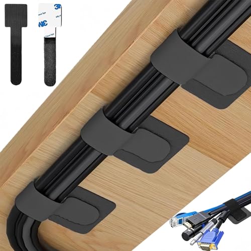 CUVZORA Bureau de gestion de câbles, 40pcs de support de câbles autocollant pour la conduite de câbles, Bureau organisateur pour la gestion de câbles au bureau, à domicile et dans le domaine des jeux