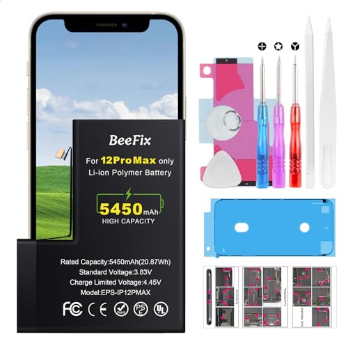 Beefix batería para iPhone 12 Pro MAX: Alta Capacidad 5450mAh Li-Ion batería de Repuesto con Herramientas de reparación de la Compatible con el Modelo A2410, A2411, A2412, A2432