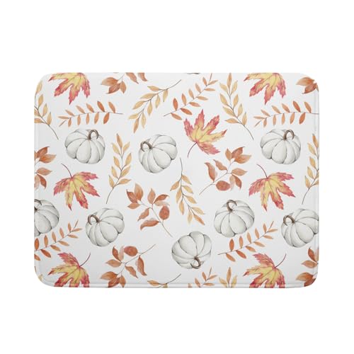 Lvhompro Fall Dish Drying Mat for Kitchen Counter Autumn White Pumpkins Maple Leaves Drying Mats Super Absorbent Reversible Microfiber Kitchen Countertop Protector Dishes Pad Large 18x24 inch, DDM-1