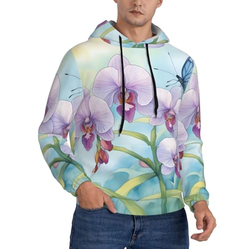Sweat à capuche homme imprimé orchidée et papillon frais pour toutes saisons