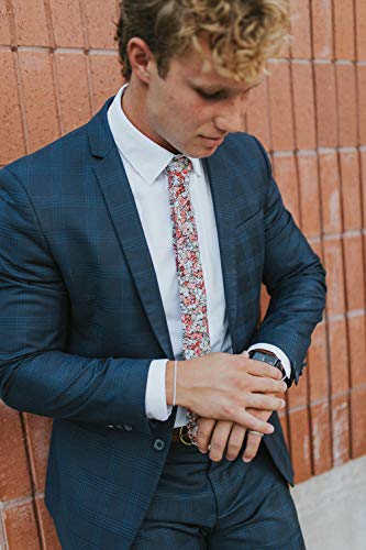 Image of DAZI Men's Skinny Tie Floral Print Cotton Necktie, Great for Weddings, Groom, Groomsmen, Missions, Dances, Gifts.