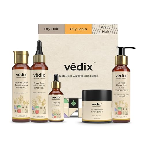 Vedix Ayurvedic Hair growth Kit | 5 product Kit | for Dry Hair, Dry Scalp, Curly Hair | Vedix Hair Oil, Shampoo, Serum, Mask, Conditioner Set