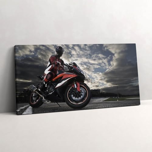 Tableau photo sur toile moto 120x60cm impression panoramique nette
