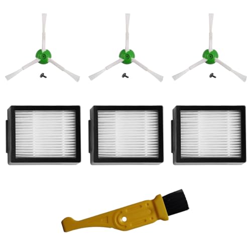 MIRTUX Zubehör-Set für Roomba E5 E6 i3 i3+ i7 i7+ j7 e5154 e5158. Pack mit seitlichen Bürsten und Filter iRobot Roomba. Ersatz für 3 Bürsten und 3 Filter + Reiniger.