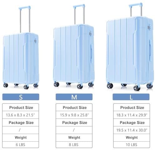 Luggage Sets 3 Piece, Hard shell ABS Lightweight Durable Suitcases with Double Spinner Wheels, 20/24/28 Inch (Sky Blue)3