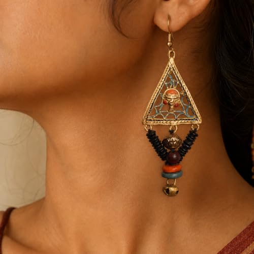 Image of Handcrafted Tribal & Dhokra Art Earrings Collection for Women - Royal Boho Statement Designs in Brass, Wooden, Beaded & Geometric Styles