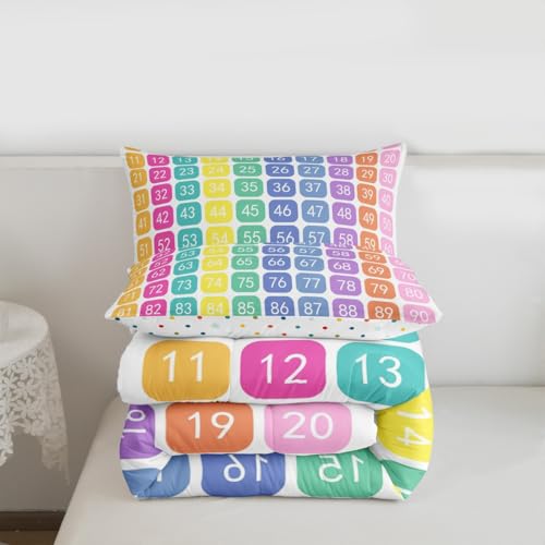 Image of Feelyou Numbers Alphabet Bedding Set Twin, Cartoon Alphabet Comforter Educational Comforter Set for Kids Learning Time Duvet Set with 1 Pillow Case