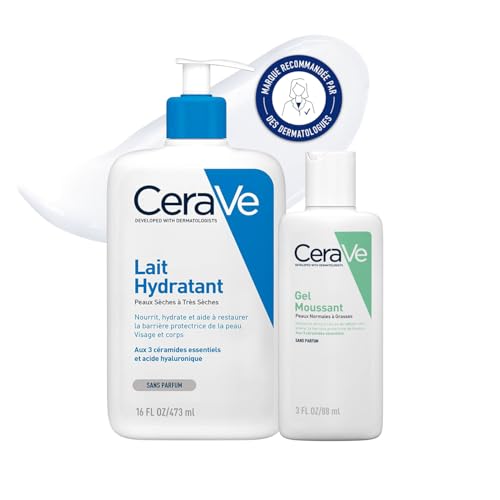 CeraVe - Routine Hydratante - Gel Moussant 88 ml + Lait Hydratant 473 ml - Nettoie, Hydrate & Préserve la Barrière Cutanée - Soins aux 3 Céramides Essentiels - Peau Mixte à Grasse