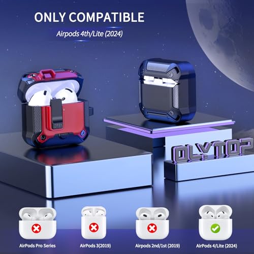 Image of Olytop for Airpods 4 Case with Phone Stand&Lock Clip, Rugged Apple Airpods 4th Generation Cover 2024 Men Women, Armor Shockproof iPod 4 Gen Protective Hard Shell with Carabiner&Cleaner kit, Black /Red