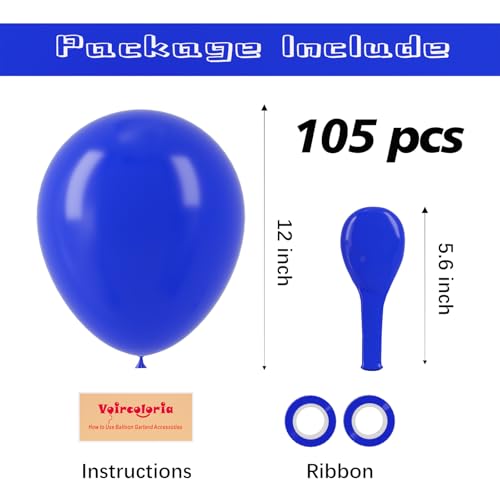 Image of Voircoloria 105pcs Royal Blue Balloons 12inch Party Balloons for Birthday Graduation Baby Shower Anniversary Nautical Party Decorations