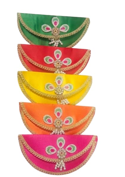 Satin Designer Shagun Envelope for Cash Gift | Wedding Money Gift Envelope with Gota Patti & Pearl Work | Return Favors for Wedding Haldi Mehendi Engagement Diwali Rakhi Set of 4 (8 x 4 Inch)-image-3