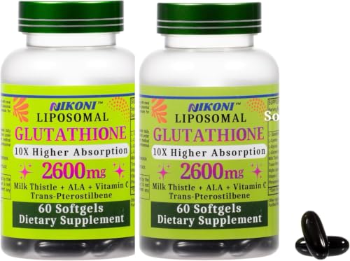 Nikoni Liposomal Glutathione 2600 mg Supplement High Absorption Formula, Supports Detox and Immune- 120 Softgels