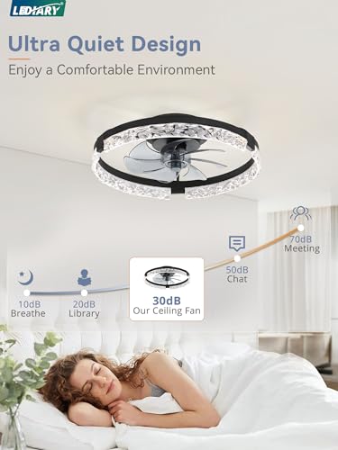 Image of LEDIARY 20 inch Low Profile Ceiling Fans with Lights, APP & Remote, Black