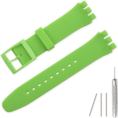 Lijinlan Replacement Silicone Band for Swatch 17mm 19mm 20mm, Waterproof Wristband Watch Strap for Swatch (19mm, LightGreen)