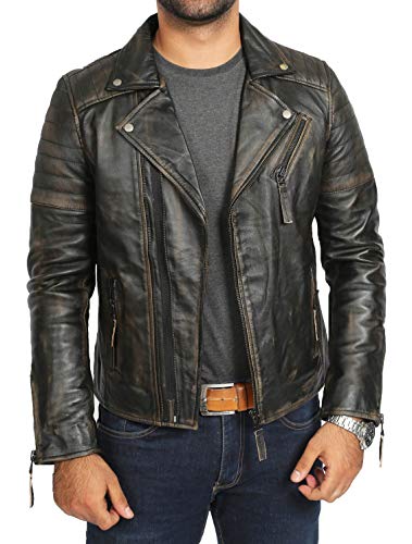 A1 Fashion Goods Men's Real Leather Biker Jacket, Vintage Bl