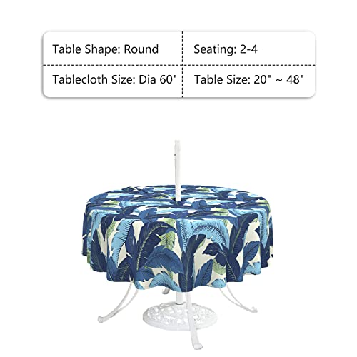 LVTXIII Outdoor Tablecloth with Umbrella Hole and Zipper, 60 Inch Water-Repellent Patio Table Cloth, Round Table Covers for Backyard Garden, Swaying Palms Blue by LVTXIII - Image 2