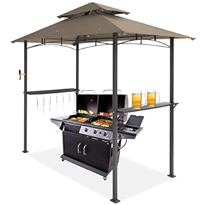 MEWAY 8x5 Outdoor Grill Gazebo Canopy, BBQ Canopy Gazebo Tent for Patio,Barbecue,Brown