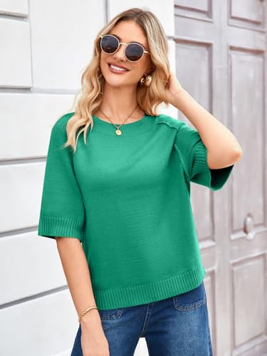 Image of ZDC Women's Short Sleeve Sweaters 2026 Fall Lightweight Loose Fit Knit Pullover Tops