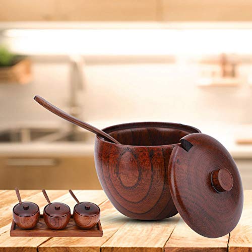 Luvitory Wooden Seasoning Spice Jar, Condiment Container Pots, Salt Box With Wooden Lid And Spoon 3 Pack Bowl With Tray, Food Storage For Home, Kitchen, Counter #TOP2