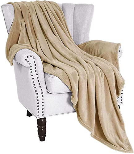 Image of HOMEKART Premium Flannel Fleece Blanket for Double Bed, Super Soft Plush All Season Blanket, Lightweight Warm Cozy Bed Blanket for Queen Size Bed, Sofa, Couch, Travel & Camping, 228 x 228 cm,Beige