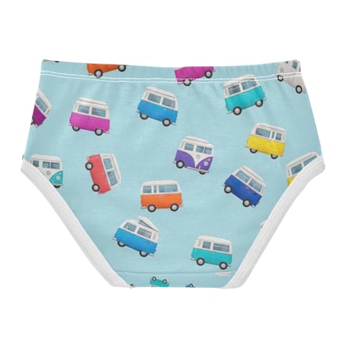 Girls Panties, Colorful Retro Camper Toddler Briefs, Girls Cotton Underwear, 2T–8 Years2