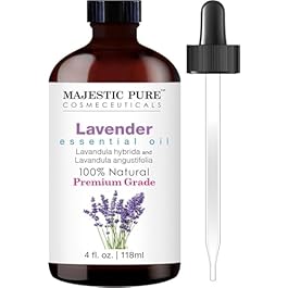 Majestic Pure Lavender Essential Oil with Glass Dropper | 100% Pure and Natural Lavender Oil | Premium Grade Essential Oils for Diffusers, Skin, Aromatherapy, Massage | 4 Fl Oz