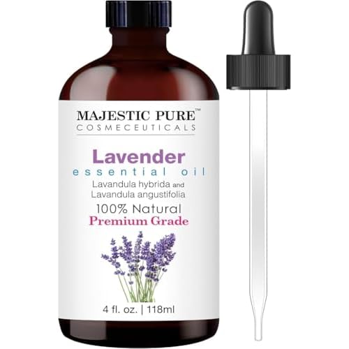 Majestic Pure Lavender Essential Oil with Glass Dropper – Huge 4 Fl Oz – 100% Pure and Natural Lavender Oil – Premium Grade Essential Oils for Diffuser, Aromatherapy, Soap and Candle Making