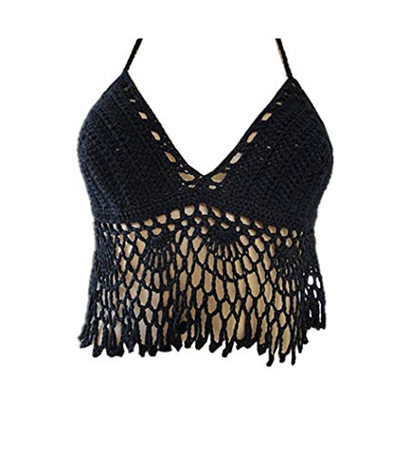 Bikini Cover up Halter Top Handmade Crochet Crop Top Beachwear Black