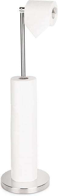 HITSLAM Chrome Free Standing Toilet Roll Holder with Heavy Duty Base, SUS304 Stainless Steel Freestanding Toilet Paper Holder with Reserve, Toilet Roll Storage Stand for Bathroom
