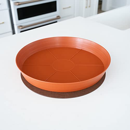Garden Hour 16 Inch Large Plant Saucers for Potted Plants & Felt Mat for Floor Protection - Plastic Plant Trays for Indoors No Holes - Extra-Deep Drip Trays for Potted Plants - Terracotta.